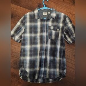 Vans Gray and Blue Button Down Shirt Boy's Size Large